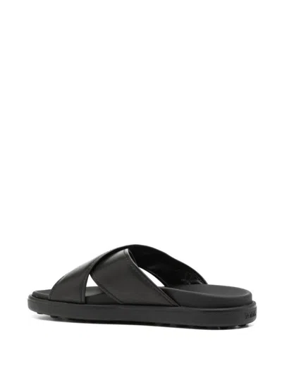 Tod's Slides Cross Strap Flat Sole Open Toe In Black