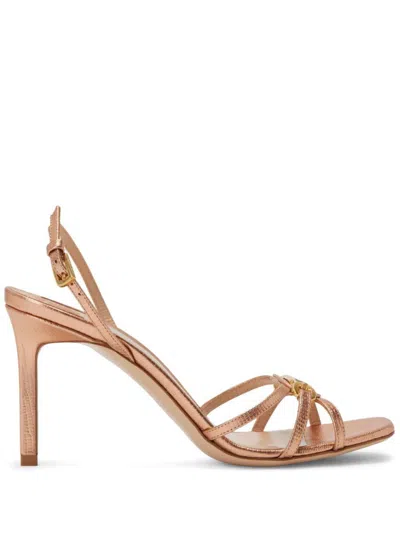 Shop Tom Ford Lizard Print Laminated Sandals Shoes In Pink & Purple