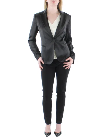 Shop Anne Klein Womens Satin Peak Lapel One-button Blazer In Black