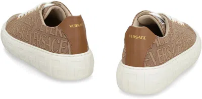 Shop Versace Fabric Low-top Sneakers In Beige