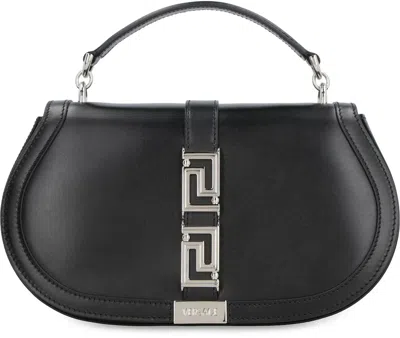Shop Versace Greca Goddess Leather Crossbody Bag In Black
