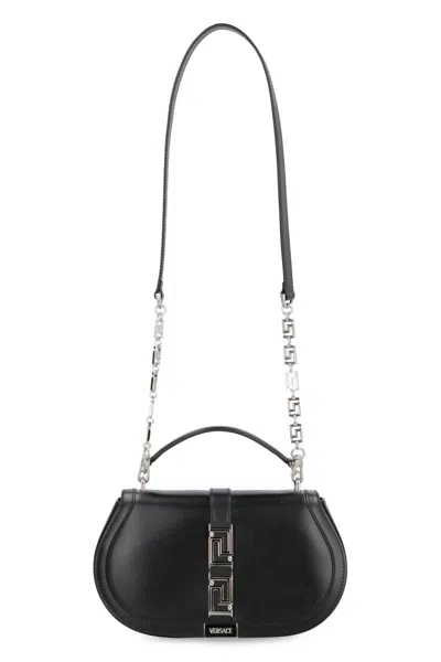 Shop Versace Greca Goddess Leather Crossbody Bag In Black