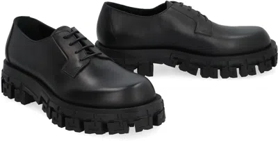 Shop Versace Leather Lace-up Derby Shoes In Black