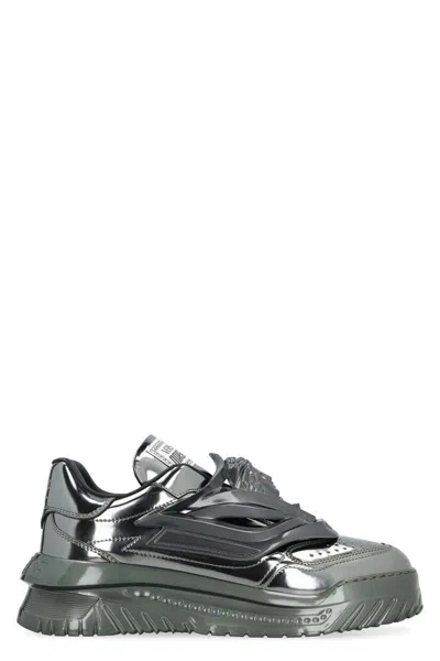 Shop Versace Odissea Leather Low-top Sneakers In Silver