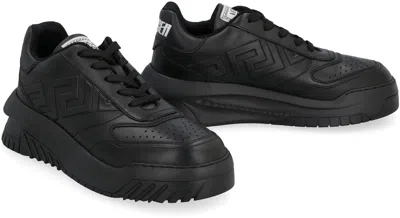 Shop Versace Odissea Leather Low-top Sneakers In Black