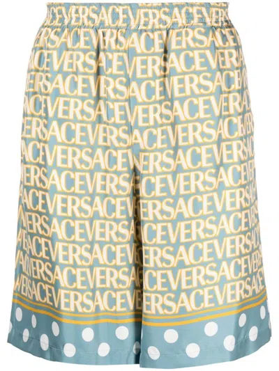 Shop Versace Shorts In Blue/ivory