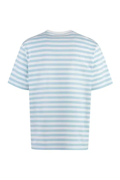 Shop Versace Striped Cotton T-shirt In Blue