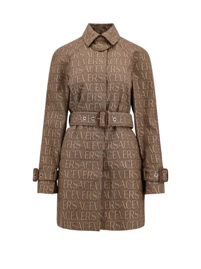 Versace Trench Parka Coat In Beige