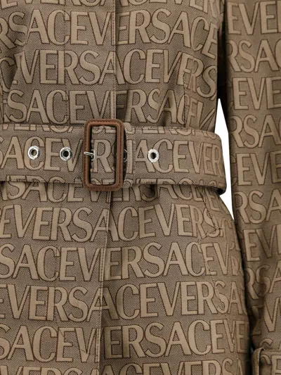 Versace Trench Parka Coat In Beige