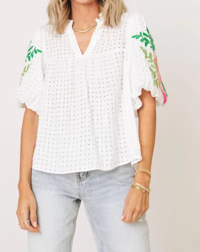 Shop Thml Garden Party Embroidered Puff Sleeve Top In White