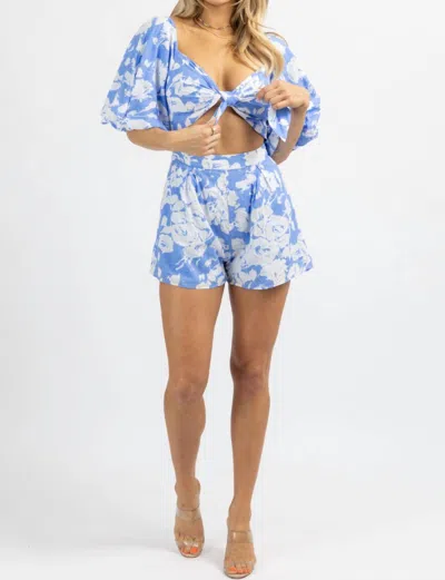 Shop Luxxel Floral Puff Sleeve Romper In Bright Blue In Multi