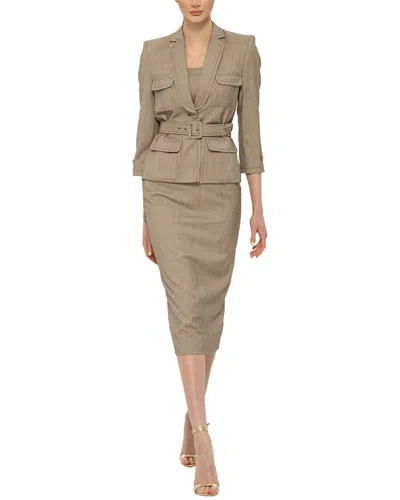 Shop Bgl 2pc Wool-blend Blazer & Midi Dress Set In Beige