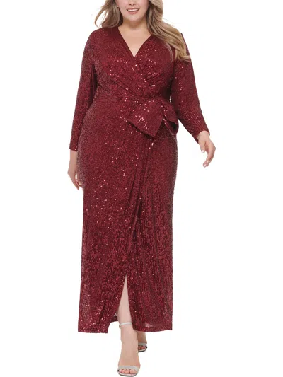 Shop Eliza J Plus Womens Sequined Formal Evening Dress In Red