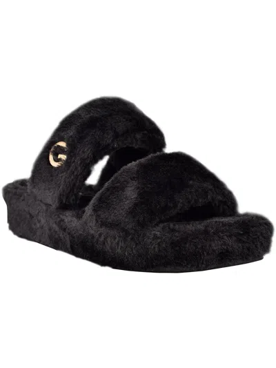 Shop Gbg Los Angeles Womens Faux Fur Slip On Slide Sandals In Black