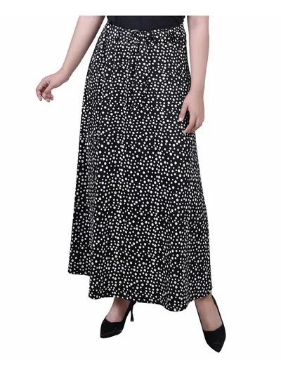 Shop Ny Collection Petites Womens Polka Dot Belted Maxi Skirt In Black