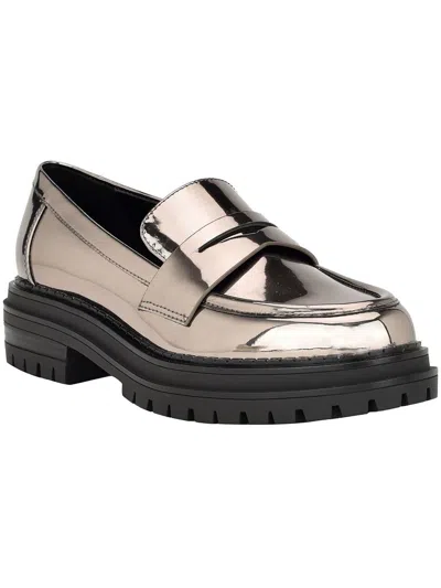 Shop Calvin Klein Grant Womens Patent Metallic Loafers In Silver