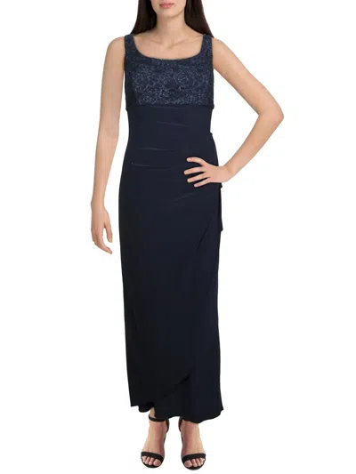 Shop Alex Evenings Petites Womens Lace Glitter Evening Dress In Blue