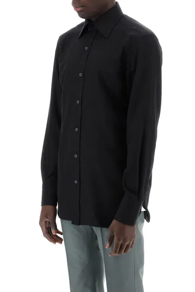 Shop Tom Ford Camicia In Popeline Di Misto Seta In Black