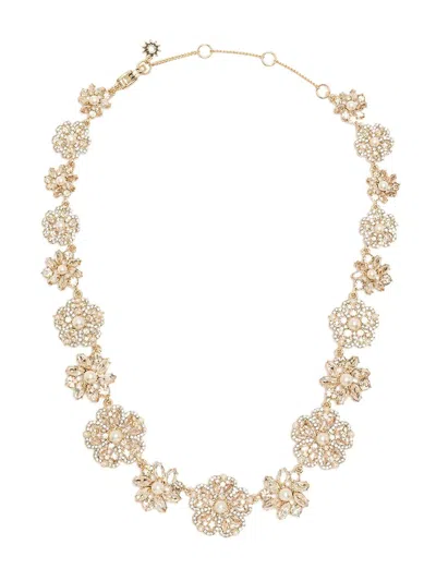 Marchesa Gold-tone Crystal & Imitation Pearl Cluster Flower All-around Collar Necklace, 16" + 3" Extender In Gold