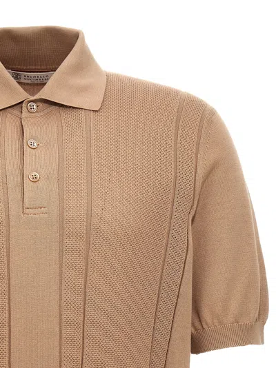 Shop Brunello Cucinelli Cotton Knit  Shirt Polo Beige
