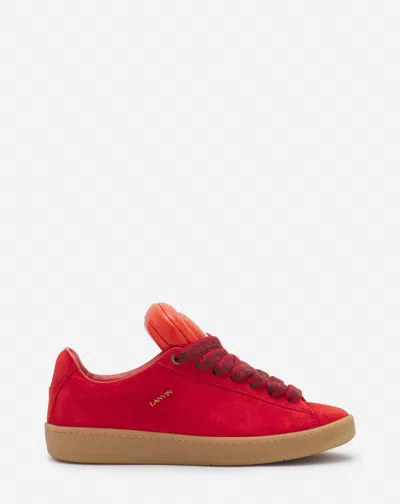 Shop Lanvin Sneakers Hyper Curb  X Future En Cuir Et Suede Pour Homme Pour Homme In Poppy Red/orange