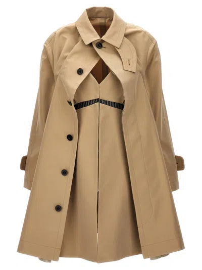 Shop Sacai Dress Insert Trench Coat Coats, Trench Coats Beige