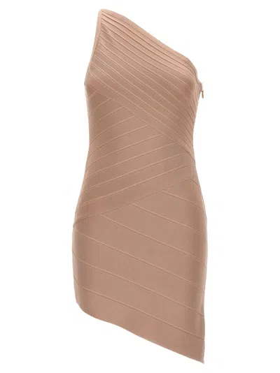 Shop Herve Leger Icon Asymmetrical S/l Mini Dresses Pink