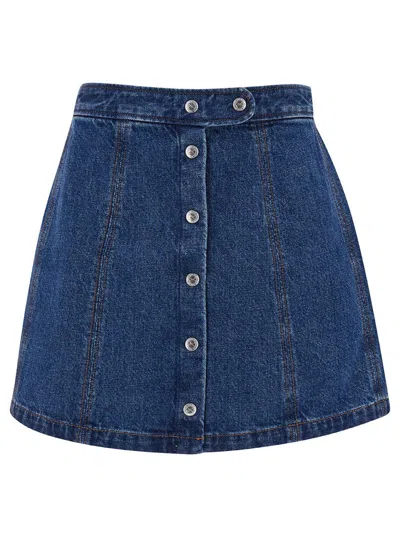 Shop Apc Blue Mini-skirt With Front Buttons In Cotton Denim Woman