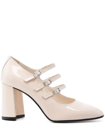 Carel Paris Three Strap Block Heel Pumps In Vernis Nude