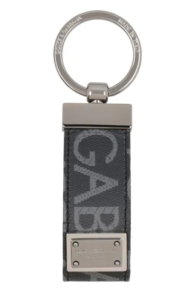 Shop Dolce & Gabbana Fabric Key Ring With Logo In Black