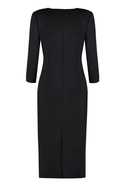 Shop Dolce & Gabbana Virgin Wool Midi Dress In Black