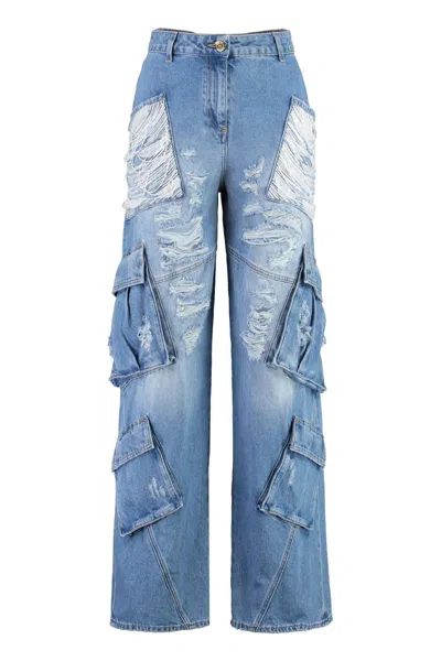 Shop Elisabetta Franchi Wide-leg Jeans In Denim