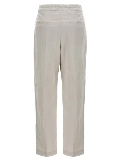Shop Brunello Cucinelli Linen Cotton Trousers Pants White