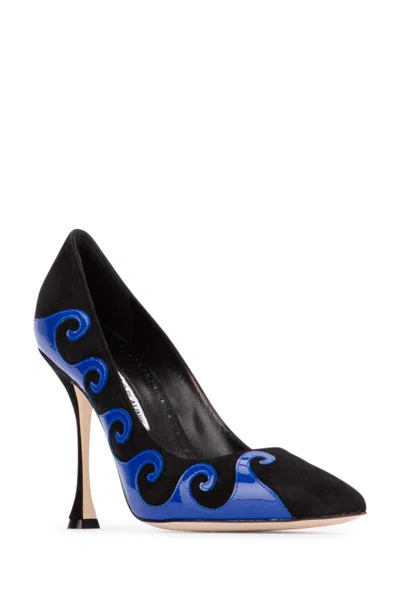 Manolo Blahnik Kasai Suede And Patent Leather Pumps In Blckbblu