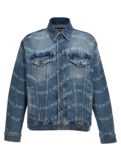 Shop Versace Jeans Couture Logo Print Denim Jacket Casual Jackets, Parka Light Blue