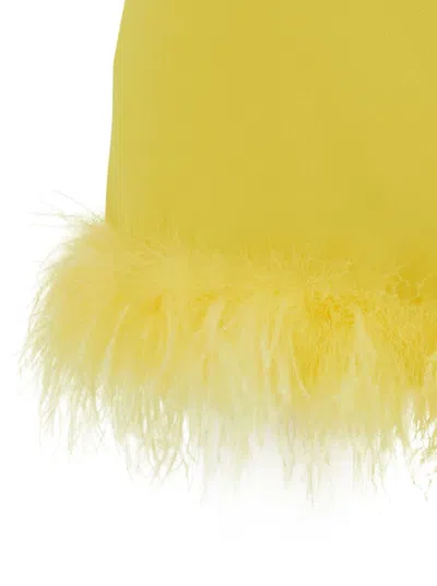 Shop Pinko Mini Yellow Dress With Tonal Feathers Trim In Tech Fabric Woman