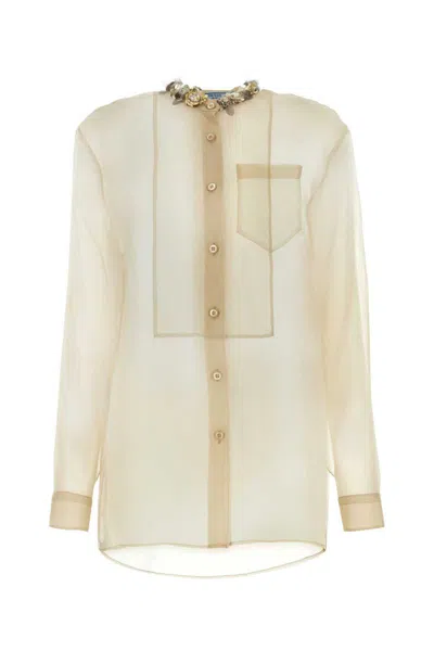 Prada Sand Silk Shirt In Neutral