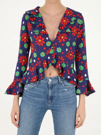 Shop Saint Laurent Ruffled Multicolor Blouse