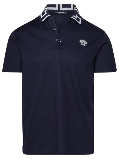 Shop Versace Polo Shirt In Navy