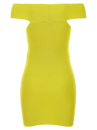 Shop Elisabetta Franchi Ribbed Plaque Dress Dresses Yellow