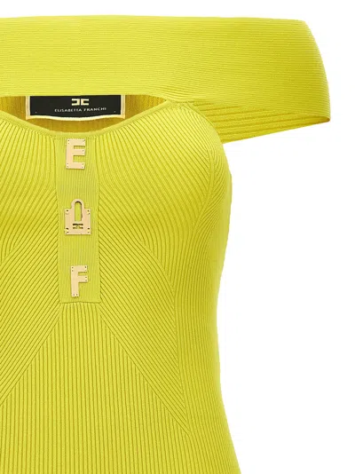 Shop Elisabetta Franchi Ribbed Plaque Dress Dresses Yellow