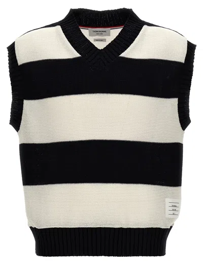 Shop Thom Browne Rugby Stripe Sweater, Cardigans Blue