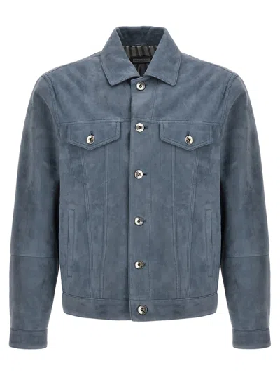 Shop Brunello Cucinelli Suede Jacket Casual Jackets, Parka Light Blue