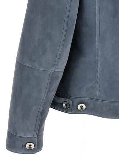 Shop Brunello Cucinelli Suede Jacket Casual Jackets, Parka Light Blue