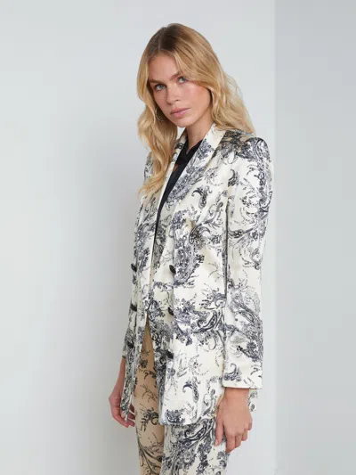 Shop L Agence Jayda Silk Blazer In Ecru/black Sketch Paisley