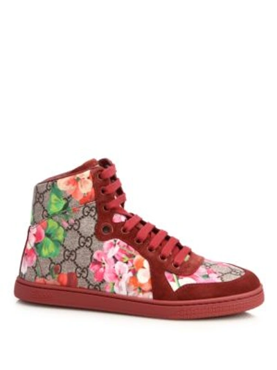 Shop Gucci Marine Floral-print Canvas & Suede Sneakers In Multi