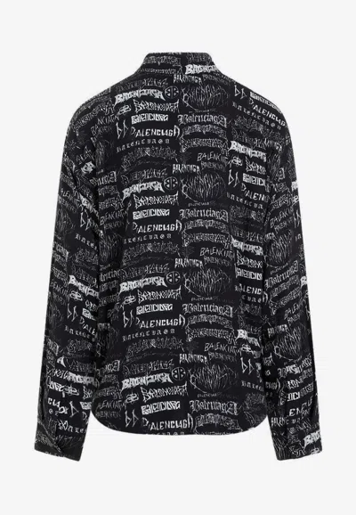 Shop Balenciaga All-over Logo Long-sleeved Shirt In Black