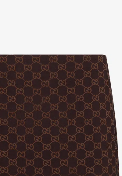 Shop Gucci All-over Logo Pencil Skirt In Brown