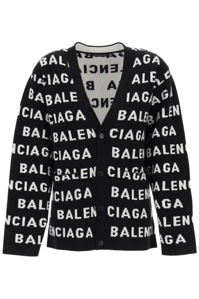 Shop Balenciaga "cardigan With All-over Logo Women In Black