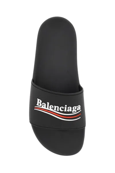 Shop Balenciaga "pool Slides With Political Campaign Logo Women In Black